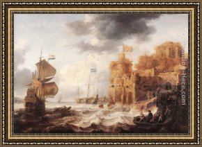 Elders Framed Paintings - An Oriental Harbour by Bonaventura Peeters the Elder