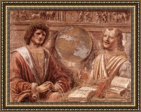 Democritus Framed Paintings - Heraclitus and Democritus by Bramante