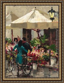 Street Framed Paintings - Flower Market Street by Brent Heighton