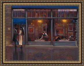 Twilight Romance by Brent Lynch Framed Paintings - Fifth Avenue Cafe I by Brent Lynch