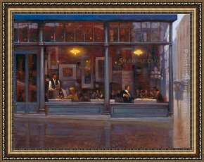 Twilight Romance by Brent Lynch Framed Paintings - Fifth Avenue Cafe II by Brent Lynch