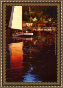 Twilight Romance by Brent Lynch Framed Paintings - New England Sunset Sail by Brent Lynch