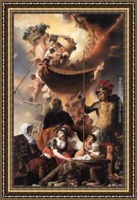 Allegory of Virtue Framed Paintings - Allegory of the Birth of Frederik Hendrik by Caesar van Everdingen