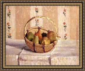 Pear Framed Paintings - Apples and Pears in a Round Basket by Camille Pissarro