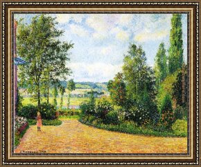Jardin Framed Paintings - Jardin Mirbeau aux Damps by Camille Pissarro