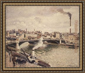 Rouen Framed Paintings - Morning An Overcast Day Rouen by Camille Pissarro