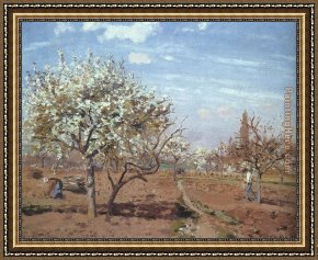 The Pear Orchard Framed Paintings - Orchard in Bloom at Louveciennes by Camille Pissarro
