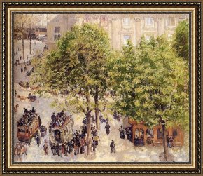Place De La Concorde Framed Paintings - Place du Theatre Francais by Camille Pissarro