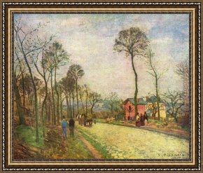 Sir Hubert Von Herkomer Framed Paintings - Postkutsche von Louveciennes 1870 by Camille Pissarro