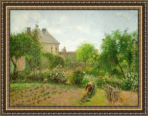 Garden Framed Paintings - The Artist's Garden at Eragny by Camille Pissarro