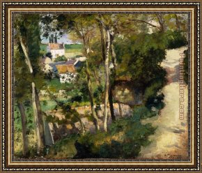 La Cote Des Boeufs The Hermitage Framed Paintings - The Climbing Path, L'Hermitage, Pontoise by Camille Pissarro