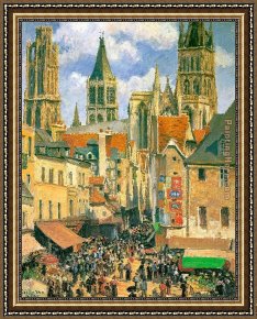 Rouen Framed Paintings - The Old Market at Rouen by Camille Pissarro
