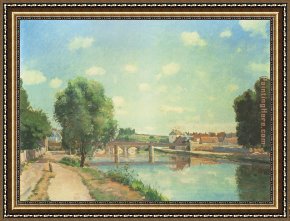 Bridge Framed Paintings - The Railway Bridge at Pontoise by Camille Pissarro