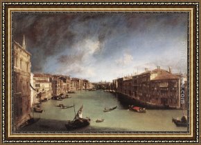 Canaletto Framed Paintings - Grand Canal, Looking Northeast from Palazo Balbi toward the Rialto Bridge by Canaletto