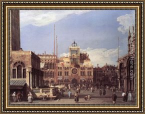 Canaletto Framed Paintings - Piazza San Marco the Clocktower by Canaletto