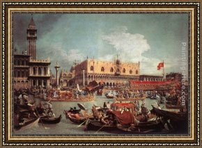 Canaletto Framed Paintings - The Bucintoro Returning to the Molo on Ascension Day by Canaletto