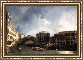 Canaletto Framed Paintings - The Grand Canal near the Ponte di Rialto by Canaletto