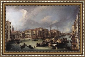 Canaletto Framed Paintings - The Grand Canal with the Rialto Bridge in the Background by Canaletto