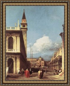 Canaletto Framed Paintings - The Piazzetta, Looking toward the Clock Tower by Canaletto