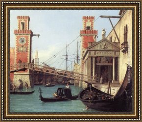 Canaletto Framed Paintings - View of the Entrance to the Arsenal (detail) by Canaletto