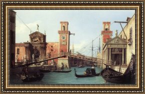 Canaletto Framed Paintings - View of the Entrance to the Arsenal by Canaletto