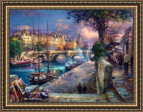 Bank Framed Paintings - Bank of La Seine by Cao Yong