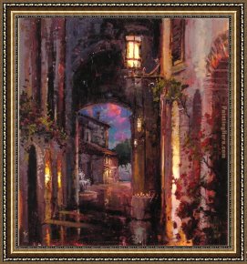Street Framed Paintings - Street at night by Cao Yong