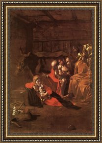 Shepherd Framed Paintings - Adoration of the Shepherds by Caravaggio
