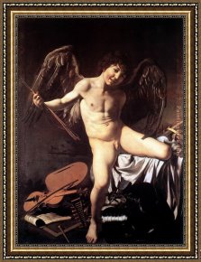 Caravaggio Framed Paintings - Amor Vincit Omnia by Caravaggio