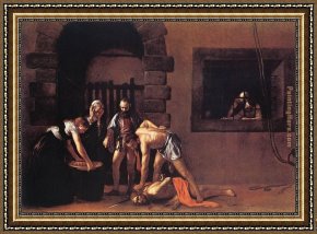 Saint Cosmas And Saint Damian Salvaged Framed Paintings - Beheading of Saint John the Baptist by Caravaggio