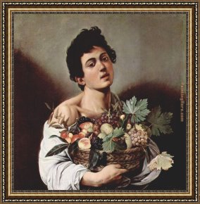 Boy Playing Flute Framed Paintings - Boy with a Basket of Fruit by Caravaggio