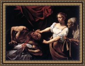 Caravaggio Framed Paintings - Judith Beheading Holofernes by Caravaggio