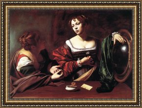 Life of Mary Magdalene Noli Me Tangere by Giotto Di Bondone Framed Paintings - Martha and Mary Magdalene by Caravaggio