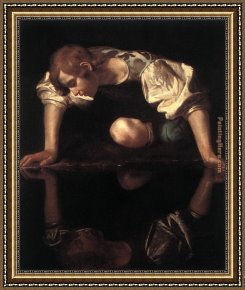 Caravaggio Framed Paintings - Narcissus by Caravaggio