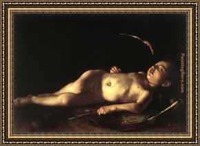 The Education of Cupid Framed Paintings - Sleeping Cupid by Caravaggio