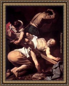 Saint Cosmas And Saint Damian Salvaged Framed Paintings - The Crucifixion of Saint Peter by Caravaggio