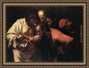 Saint Cosmas And Saint Damian Salvaged Framed Paintings - The Incredulity of Saint Thomas by Caravaggio