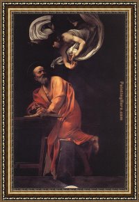 Saint Cosmas And Saint Damian Salvaged Framed Paintings - The Inspiration of Saint Matthew by Caravaggio