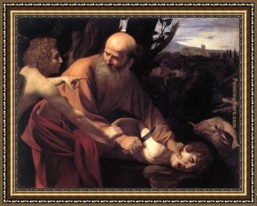 Caravaggio Framed Paintings - The Sacrifice of Isaac by Caravaggio