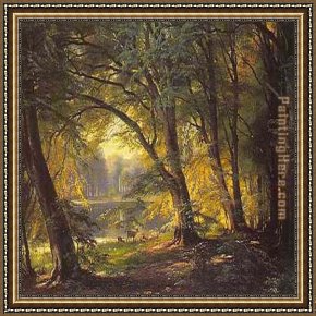 Boating in Central Park Framed Paintings - Deer Park by Carl Fredrik Aagard