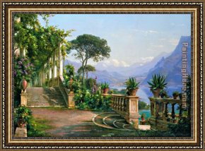 Palette Knife Framed Paintings - lodge on lake como 2 by Carl Fredrik Aagard