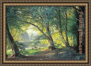 Trees in Park Framed Paintings - The Deer Park by Carl Fredrik Aagard