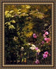 Park of Rose Framed Paintings - The Rose Garden by Carl Fredrik Aagard
