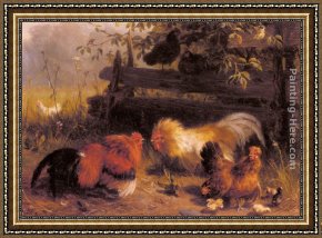 Whiteback Chicken Framed Paintings - Chickens by Carl Jutz