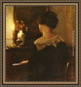 Boy Playing Flute Framed Paintings - A Lady Playing The Piano by Carl Vilhelm Holsoe