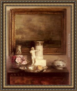 Classical Framed Paintings - Still Life with Classical Column and Statue by Carl Vilhelm Holsoe