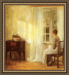 The Goldfish Window Framed Paintings - Waiting By The Window by Carl Vilhelm Holsoe