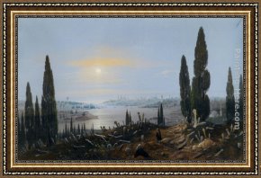 Carlo Brancaccio Framed Paintings - View of Constantinople by moonlight by Carlo Bossoli