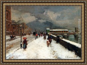 Carlo Brancaccio Framed Paintings - A Blustery Winter Day by Carlo Brancaccio