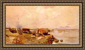 Carlo Brancaccio Framed Paintings - Fishermen's Tasks In The Bay Of Naples by Carlo Brancaccio